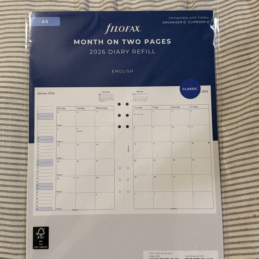 filoFAX A5 Diary Refill Set - Classic Blue and White - Picture 2 of 6